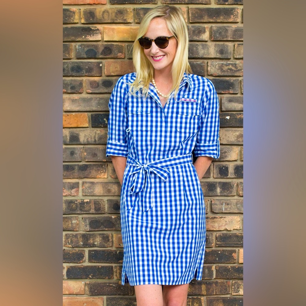 Vineyard Vines Gingham Tie-Waist Dress Blue/White Sz 4 NWOT